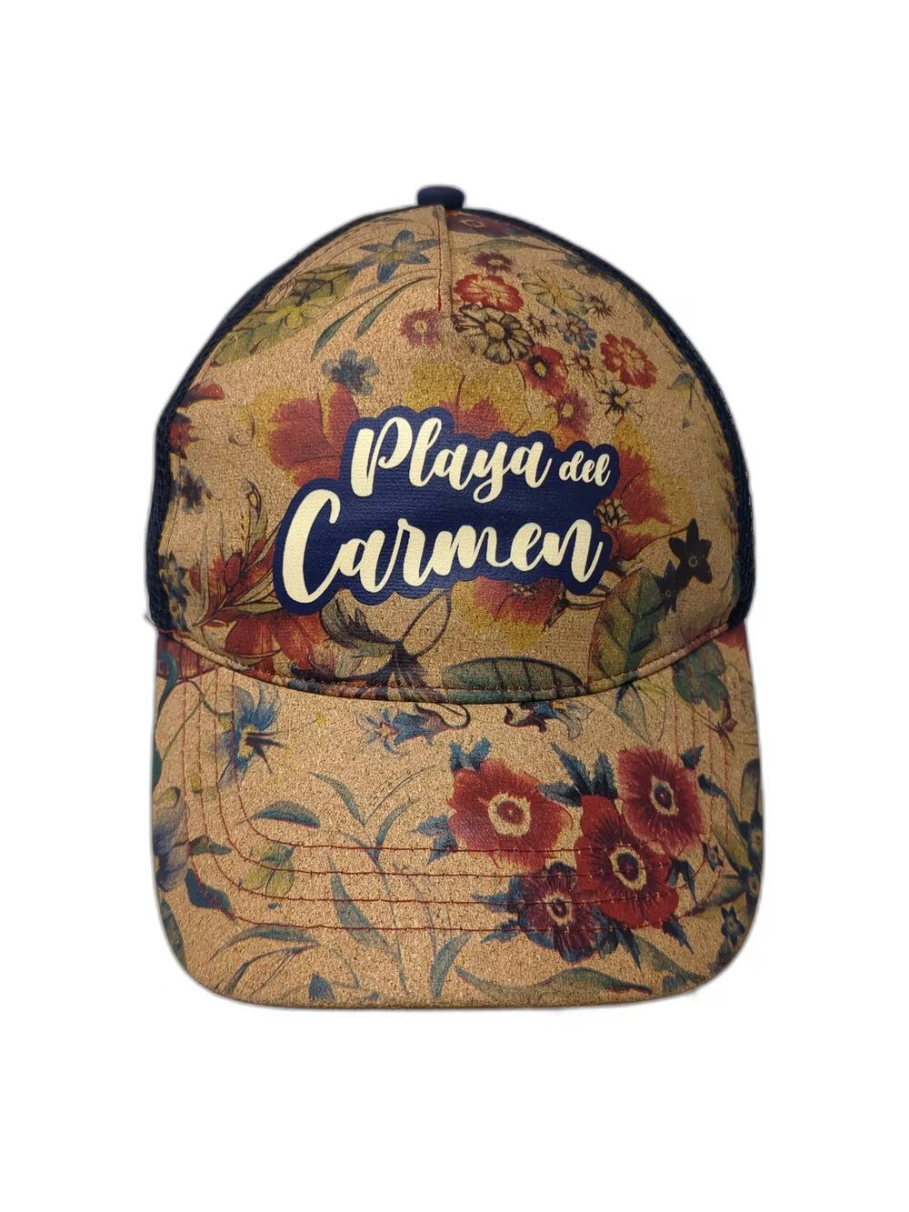 Morpho Baseball Cap Beige Blue One Size Cork Floral Playa del Carmen Hat Mexico